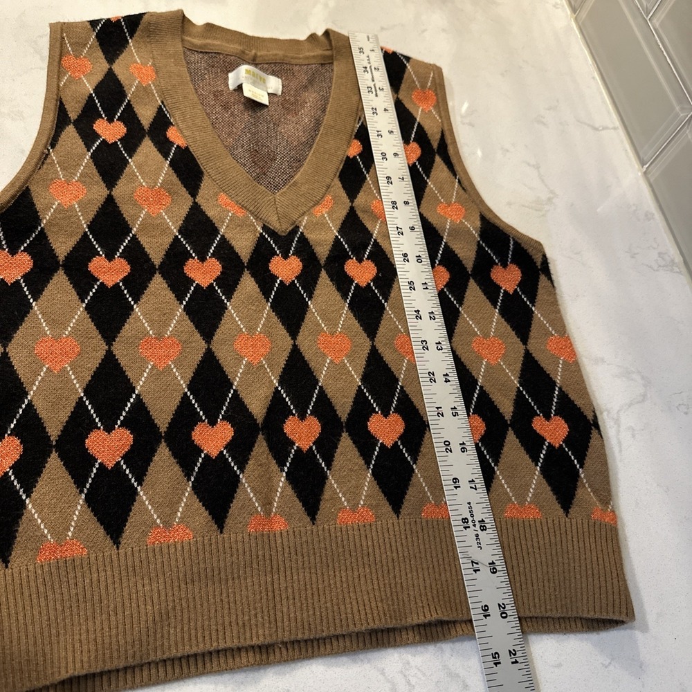 Maeve by Anthropologie Jacquard Sweater Vest Plaid Metallic Heart Size Medium - Picture 11 of 12